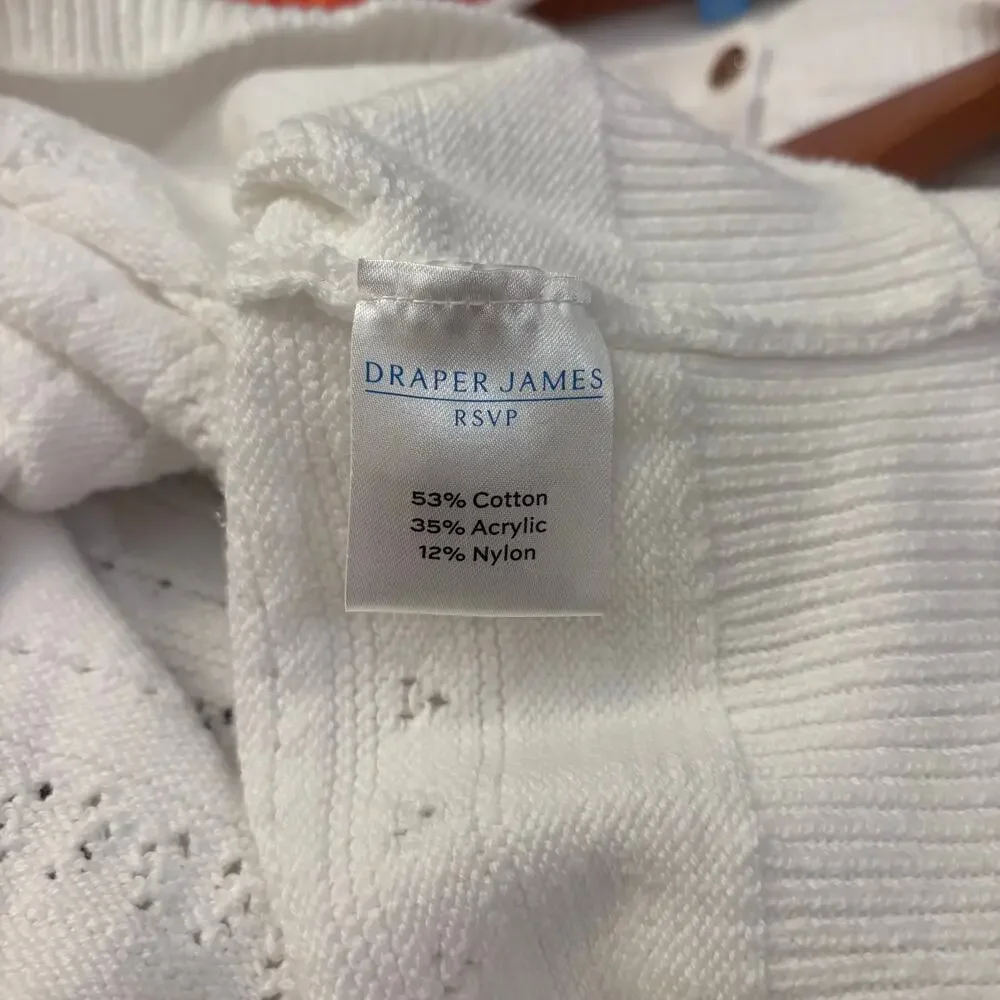 Draper James White Textured Knit Sweater XL Button Front Preppy Feminine Spring - Picture 8 of 9